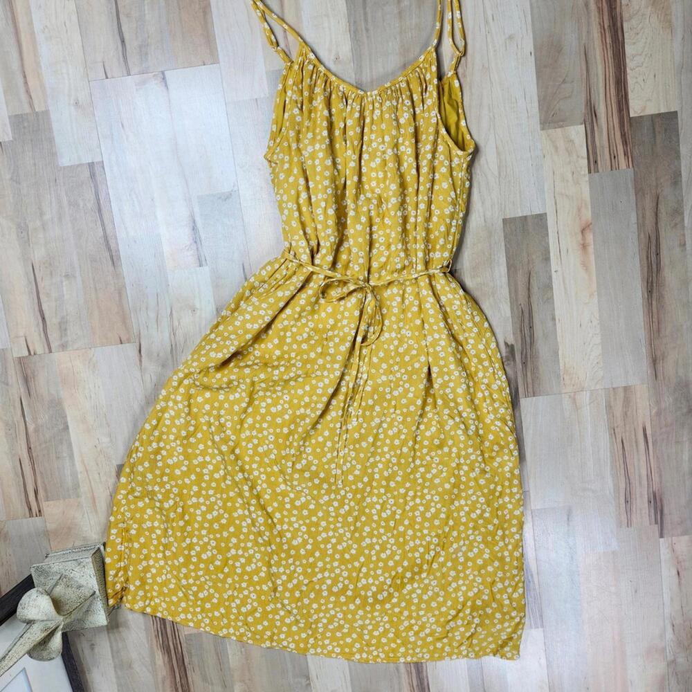 Sunny Yellow Floral Midi Dress with Adjustable Straps Dip Medium